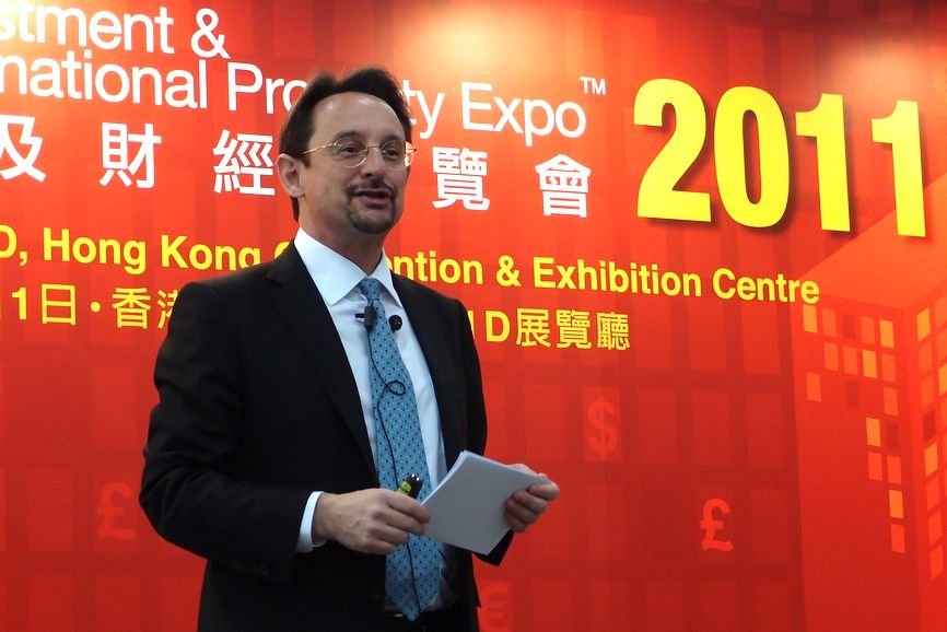 Christopher Dillon speaking at the International Property Exhibition in Hong Kong in 2011. Photo: Rickie Lo