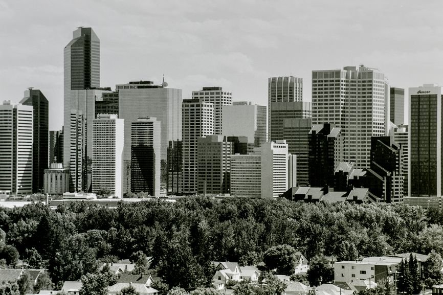 Calgary, Alberta, 1985. Fine grain black and white stock can produce good film scans