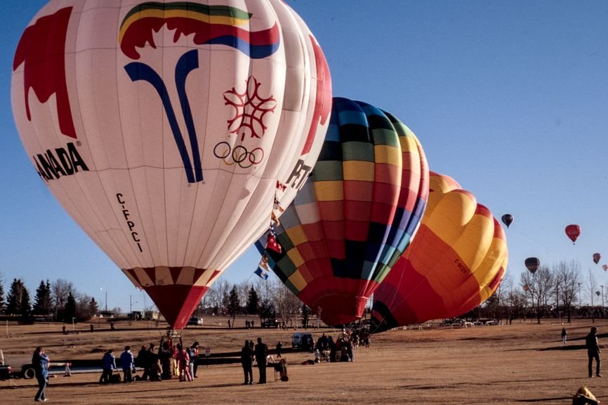 Hot air balloon festival during the 1988 Winter Olympics in Calgary, Canada