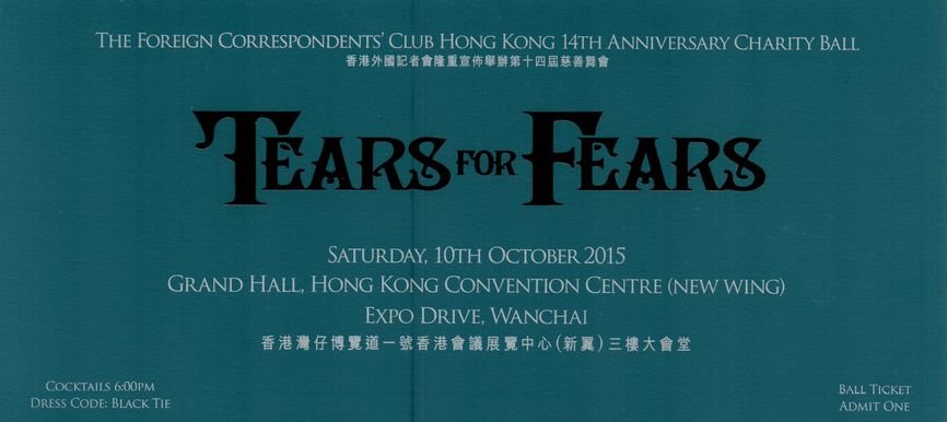 Ticket for Tears for Fears at the FCC ball